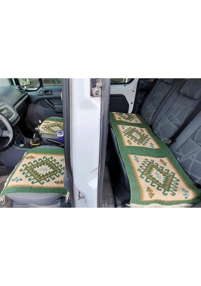 Reversible Oto Koltuk Kilim Seti 3 Parça Makine Dokuma Akrilik & Polyester Saçaklı - Yeşil