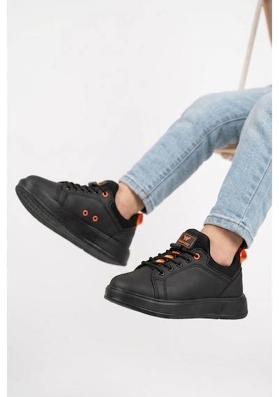 Siyah Turuncu Lastik Bağcıklı Erkek Çocuk Sneaker Çok Renkli