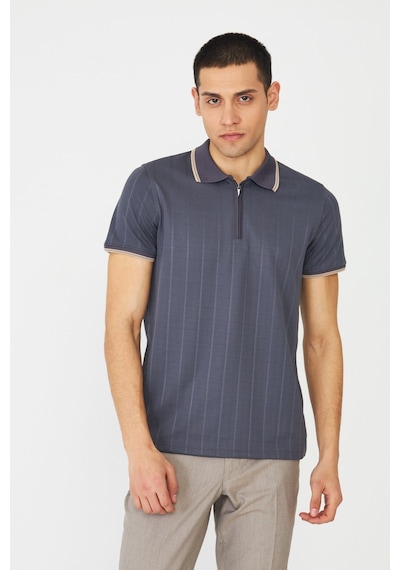 Gri Fermuarlı Polo Yaka Erkek T-shirt Füme