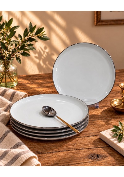 6lı Pure Bone Porselen Platin Pasta Tabağı-7778 Çok Renkli