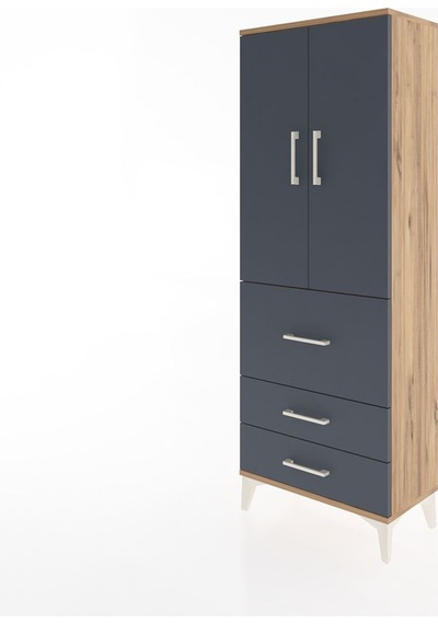 Arges Dolap 3 Raflı 3 Çekmeceli 2 Kapaklı 60x30x163 Çam-antrasit Çam