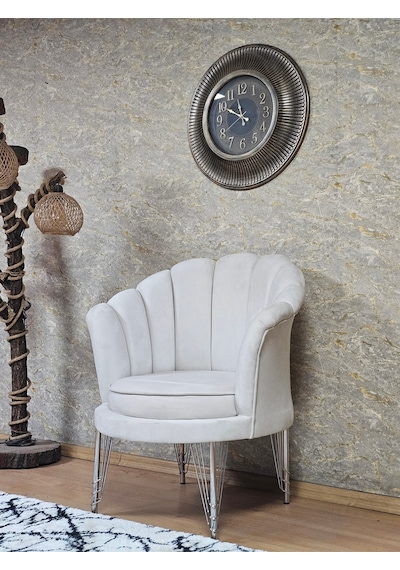 Zafir Tekli İstiridye Krom Kaplama Telli Ayak Çay Seti Koltuk Tekli Berjer , Balkon, Salon, Ofis Krem