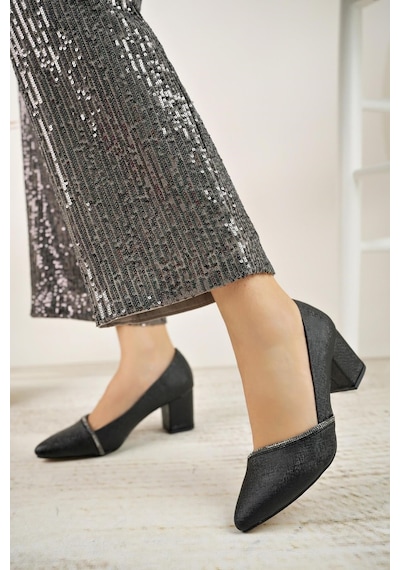Nesilshoes Nesil Shoes Bln 414-2 Siyah Kalın Topuk Kadın Stiletto Siyah Nova
