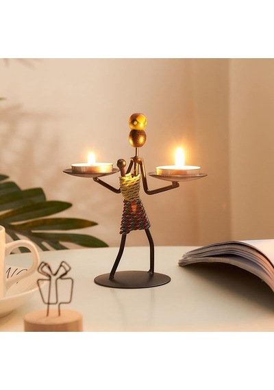 Sume Kadın Figürlü Metal Ferforje Tealight Mumluk Ev Dekoru Süs El Üstünde Mumluk Açık Altın