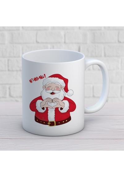 Ho Ho Ho Yazılı Yılbaşı Temalı Hediyelik Baskılı Kupa Beyaz