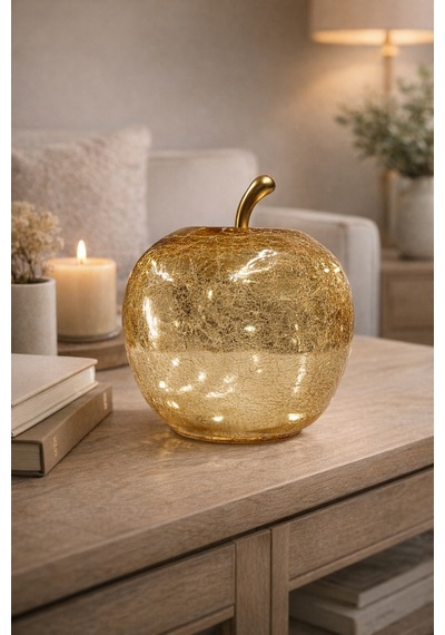 Işıklı Gold Elma Formlu Dekoratif Obje