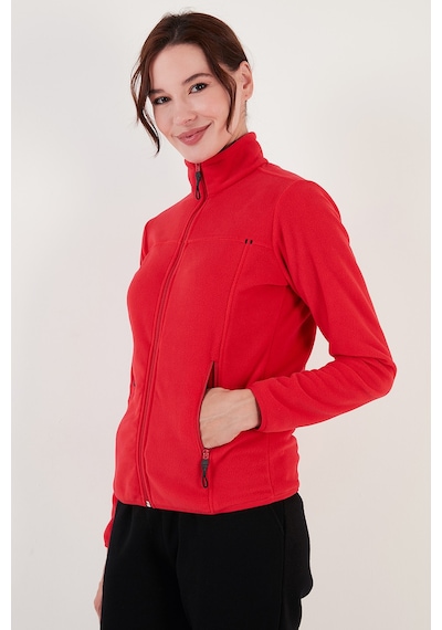 Lela Slim Fit Anti-Pilling Tüylenme Yapmayan Fermuarlı Cepli  Hırka Bayan Polar 5907002 Kırmızı