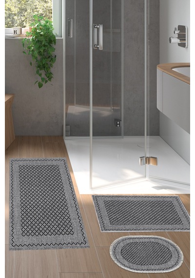 Dekoreko Kaymaz Taban Djt 3 Lü Banyo Paspas Takımı Trend Karışık Modern M5001 gri