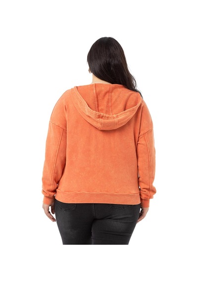 Büyük Beden Degaje Kapüşonlu Yaka Cepli Parça Boyalı Üç İplik Turuncu Sweatshirt-turuncu Turuncu