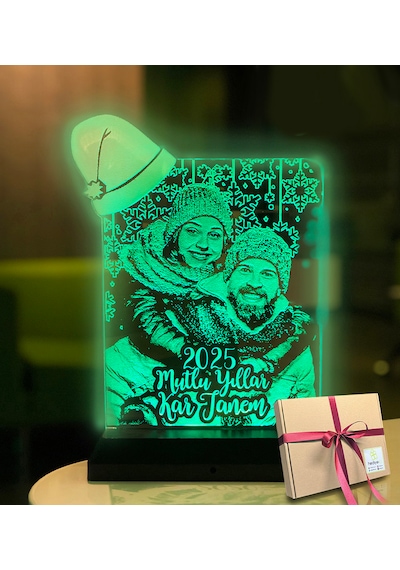 Yılbaşı Hediyesi Kişiye Özel Resimli Noel Baba Şapkalı 3d Led Gec