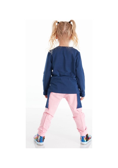 Kız Çocuk Kışlık Tilki Desenli Pamuklu Pembe Uzun Kollu 2 Parça T-Shirt Pantolon Takımı 2-8 Yaş