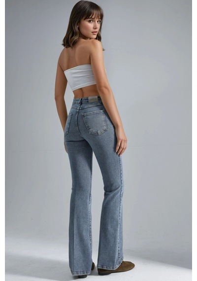 Hiccup Yüksek Bel Flare Kot Pantolon Açık Mavi Denim