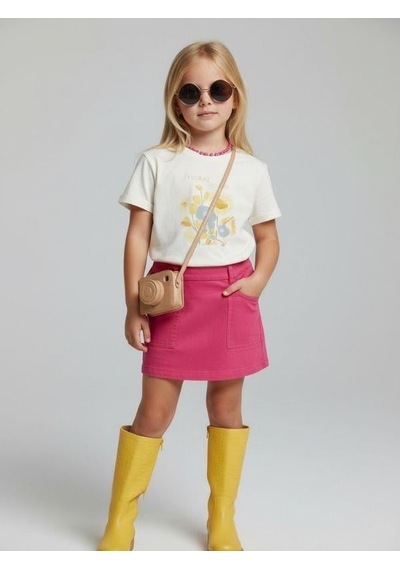 Zekids Kız Çocuk Floral Touch Baskılı Pamuklu T-shirt-16885 Ekru