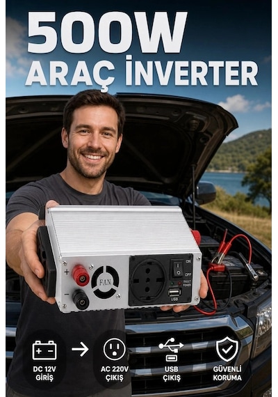 Araç Ve Karavan İçin 500w 12v Dc 220v Ac Usb Çıkışlı Fanlı İnverter Akü Güç Dönüştürücü