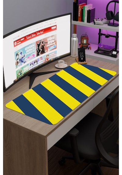 Sarı Lacivert 90x40 Xxl Taraftar Gaming Oyuncu Mouse Pad Kaymaz Taban Büyük Fare Altlığı Şerit