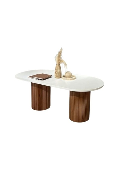 Echo İskandinav Oval Ahşap Bohem Masa 90x160 Ceviz - Beyaz