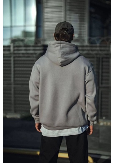 Mbb E-ticaret Erkek 3 İplik Penye Kapüşonlu Basic Sweatshirt Hoodie - Boyalı Gri