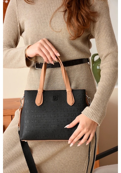 Just Polo Kadın Orta Boy Şık Su Geçirmez El & Omuz Çantası 344113mh Siyah - Camel 50975616