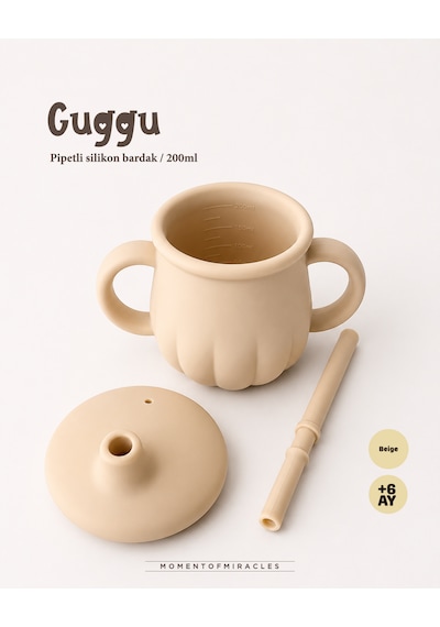 Tgm Baby Guggu Ultra Premium Silikon Pipetli Alıştırma Bardağı 200 Ml Bej