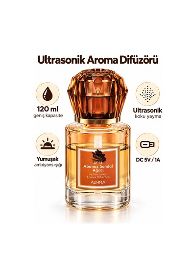 Auhma Af-13 Sarı Araç Ve Ev Kokusu Difüzörü 120 Ml Kristal Işıklı Hava Nemlendirici Koku Makinesi