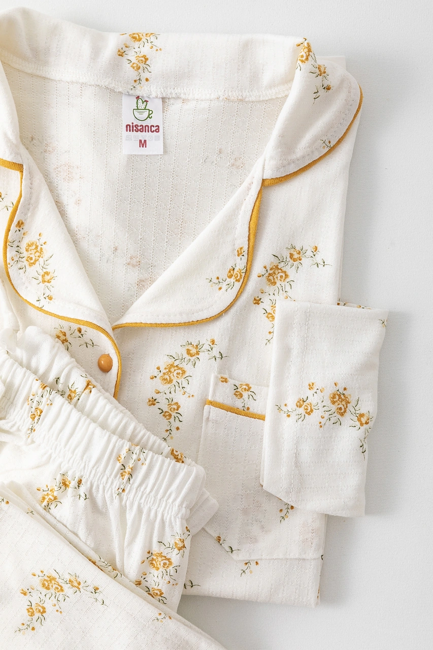 Nisanca Uzun Kol Gömlek Yaka Kadın Büyük Beden Pinterest Pijama Takımı - Mevsimlik Kadın Pijama Hardal