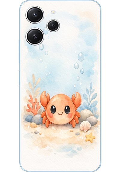 Redmi 12 Uyumlu Sevimli Yengeç Baskılı Silikon Kılıf Renkli