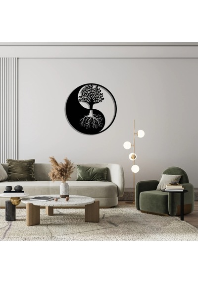 Yin Yang Hayat Ağacı Metal Tablo Siyah