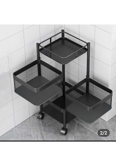 3 Katlı Metal Siyah Patates Soğan Sebze Meyve Sepeti Sebzelik Tekerlekli 1019-cn