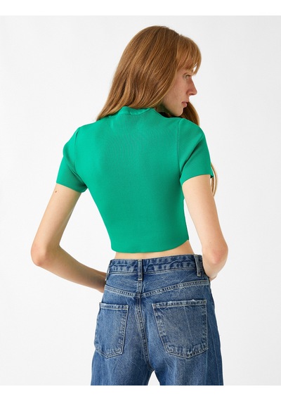 Koton Crop Triko Kazak Kısa Kollu Yeşil 3wak90200ht Yeşil