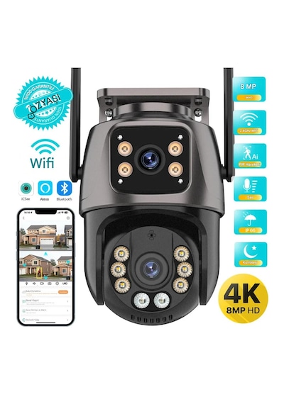4k 8mp Hd Wifi Ptz Kamera 4mp Çift Lens Çift Ekran