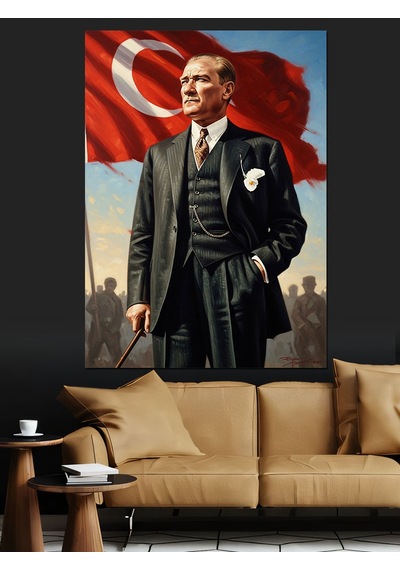 Mustafa Kemal Atatürk Ve Bayrak Dekoratif Kanvas - Mdf Ahşap Tablo