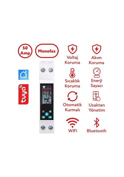 Tongou Ekranlı Akıllı Voltaj Ve Akım Koruma Rölesi - Sıcaklık Wifi Özellikli Çift Kutuplu Monofaz