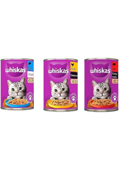 Whiskas Tavuklu Ton Balıklı Sığır Etli Yaş Kedi Maması Konserve 400 Gr X 3 Adet