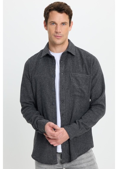 Tudors Erkek Slim Fit Dar Kesim Armürlü Oduncu Cepli Spor Yaka Antrasit Gömlek-41859 Antrasit