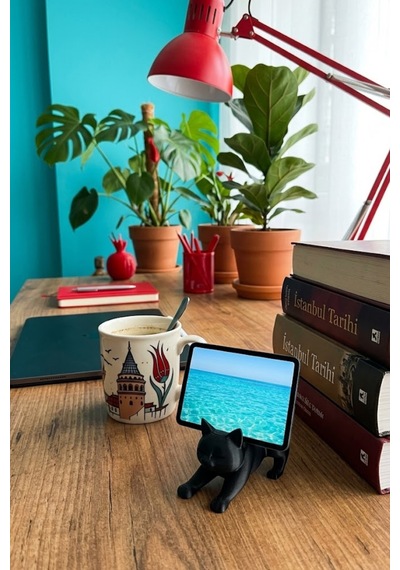 Siyah Kedi Telefon Tablet Tutucu 10 X 10 Cm