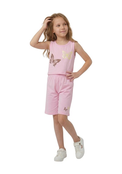 New Kids Kelebek Baskılı Şortta Kelebek Pmb Yaldız Detaylı. Kız Çocuk Takım-91181 Pembe