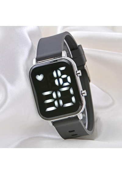Yeni Siyah Silikon Kordonlu Unisex Genç Kız Kadın Çocuk Led Kol Saati St-304106