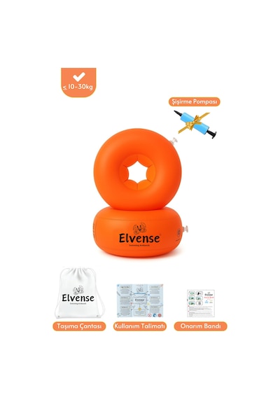 Elvense Çocuk Yüzme Kolluğu Seti 10-30 Kg Pompalı + Taşıma Çantalı Turuncu