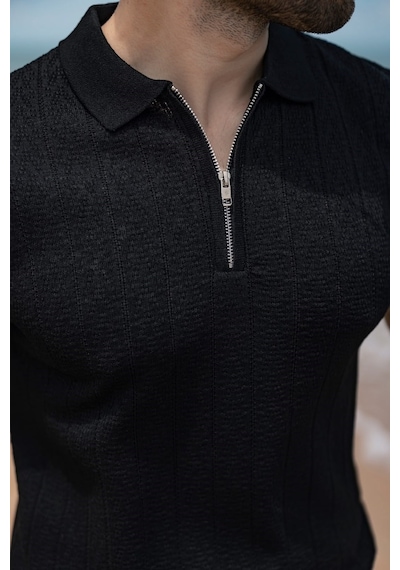 Madmext Siyah Regular Fit Polo Yaka Triko Erkek Tişört E7503