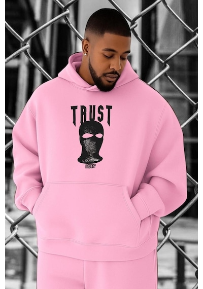 Benroma 3 İplik Penye Trust Baskılı Büyük Beden Sweatshırt Pembe