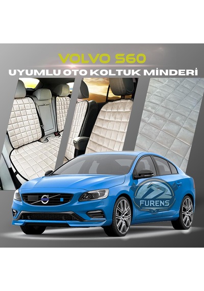 Volvo S60 Bej Renk Tay Tüyü Cepli & Terletmez Sırtlı Oto Koltuk Minder Seti - Koltuk Koruma Kılıfı Ön & Arka Tam Set