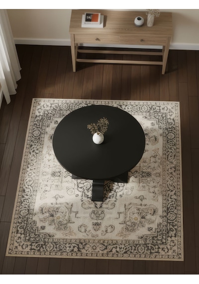 Orleans Fransız Still Yuvarlak Ahşap Yemek Masası 100x100 Siyah