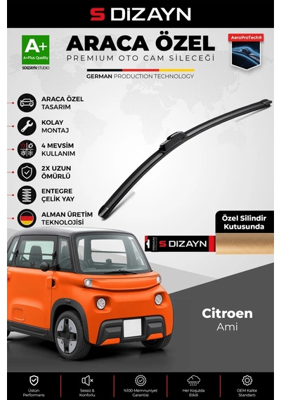 S-dizayn Citroen Ami Ön Cam Silecek Seti 2020 Üzeri Premium Araca Özel 50 Cm A+ Kalite