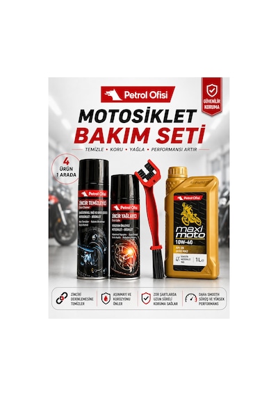 Petrol Ofisi Motosiklet Bakım Seti Maximoto 10w-40 1l + Zincir Temizleyici + Yağlayıcı + Fırça