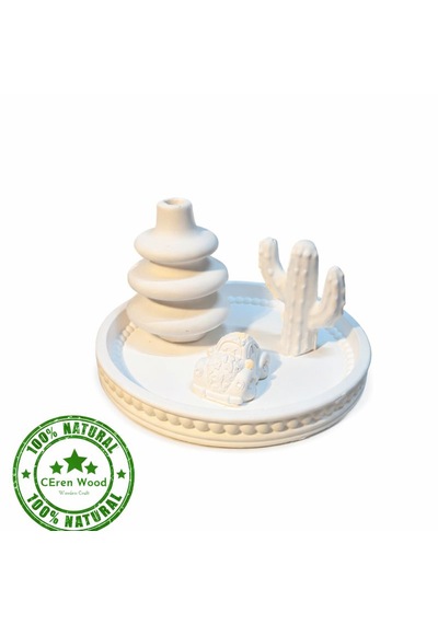 Ceren Wooden Boyanabilir Dekoratif Trio Set Tepsili Masa Üstü Obje