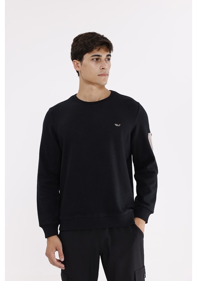 Rowinger Selanik Dokulu Yumuşak Tutuşlu Rahat Kalıp Sade Tasarım Uzun Kollu Sweatshirt Black