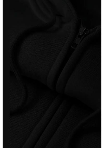 Cool Tarz Unisex Siyah Fermuar Kapüşonlu Sweatshirt Siyah Siyah