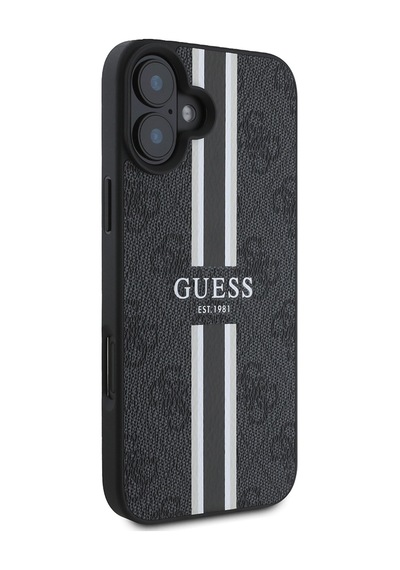 Apple iPhone 16 Uyumlu Kılıf Guess Lisanslı Magsafe Şarj Özellikli 4g Şerit Tasarımlı Printed Kapak Siyah