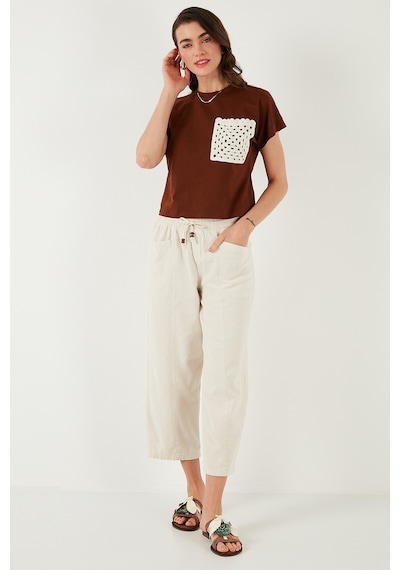 Lela Pamuklu Tek Cepli Regular Fit Bisiklet Yaka Bayan T Shirt 5865818 Kahve