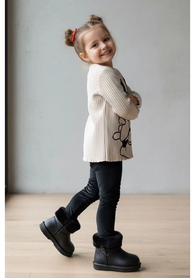 Minigimin Cicileri Miniğimin Cicileri Mnn Fiyonk Kadife Baskılı Kız Çocuk Sweatshirt - Bej